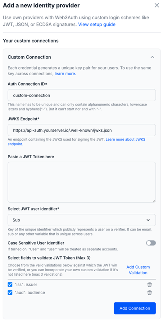 Custom JWT Connection